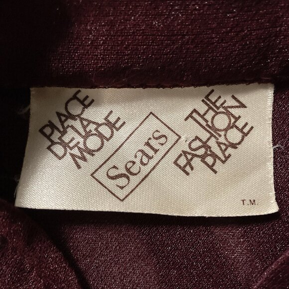 SEARS Vintage maroon short-sleeve sheer pleated dress w/ tie waist MEDIUM LARGE - Picture 2 of 12